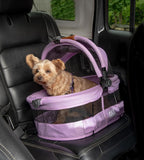 No-Zip View 360 Ultra Lite Pet Safety Carrier & Car Seat for Small Dogs & Cats Push Button Entry, 15", Bright Lilac