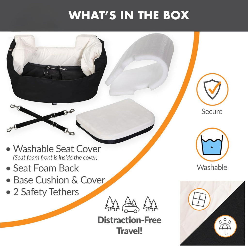 Bucket Booster Pet Seat - Dog Booster Seat Car Seat for Dogs & Cats Collapsible Large Black/Cream